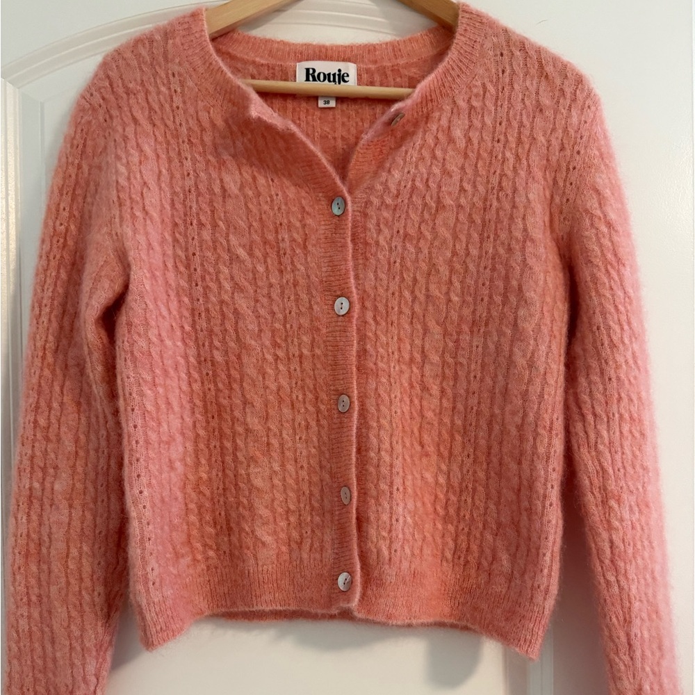 Rouje Pink Cable Knit Cardigan Sweater